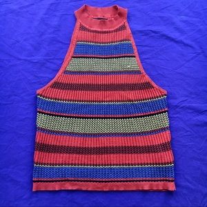 Plus Size Ribbed Knit ColorBlock Stripe Halter Top